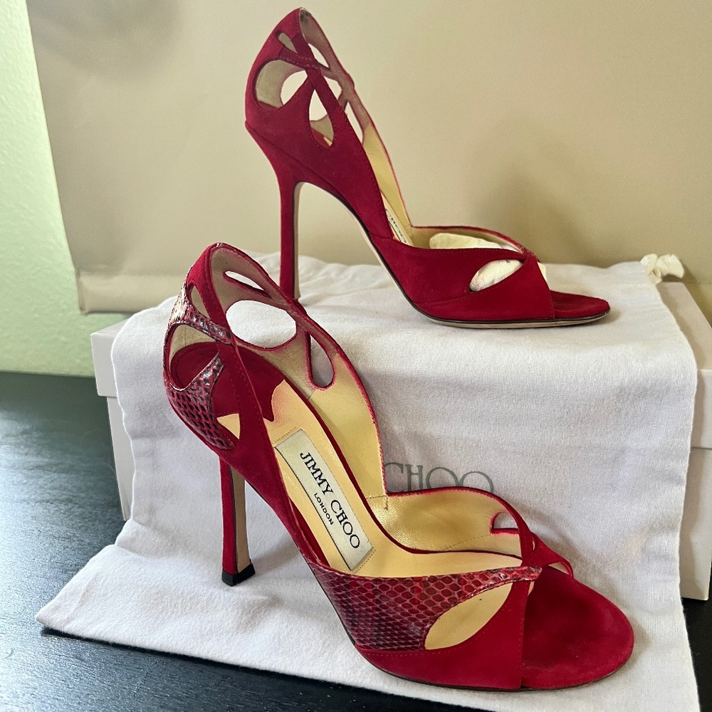 Jimmy Choo - Red and Suede Croc Print - Size 35/5